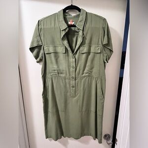 J. Crew Utility Style Collared Green Shirt Dress size 14